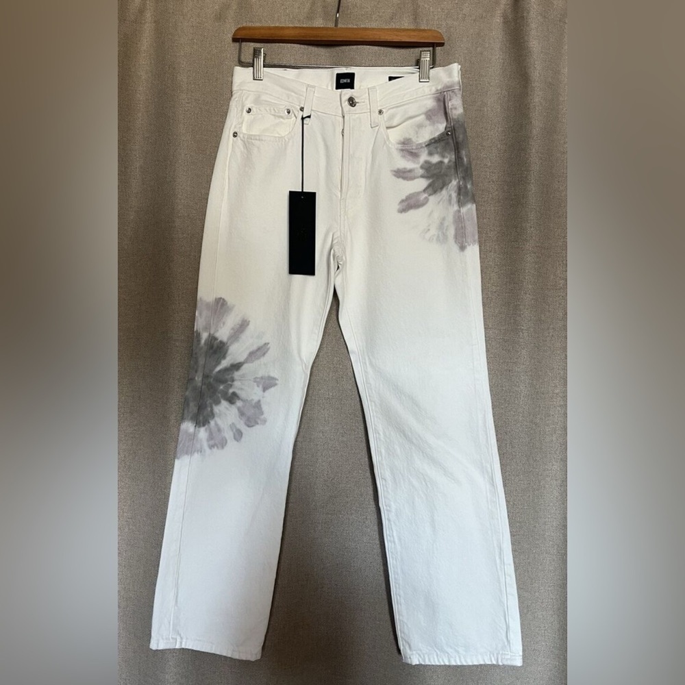 NEW EDWIN Boho Retro Inspired size 27 Kali Highrise Ankle Jeans White Tie Dye - Picture 4 of 8